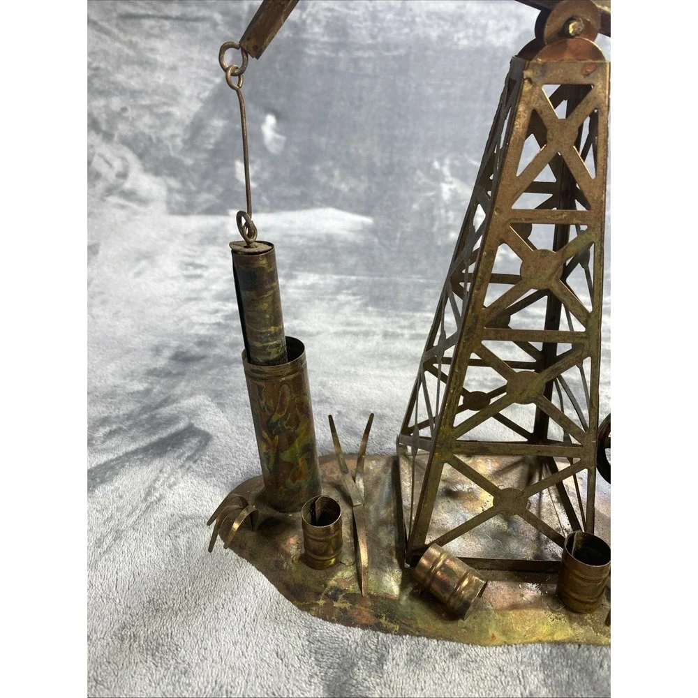 Vintage Copper Oil Well Sculpture Motion Music Box The Dream 9.5"x 10.5" Working - Picture 3 of 12